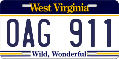 WV license plate OAG911