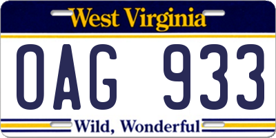 WV license plate OAG933