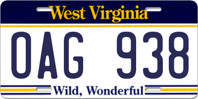 WV license plate OAG938