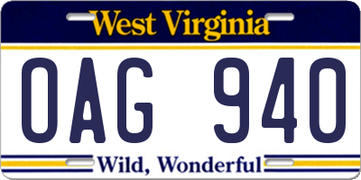 WV license plate OAG940