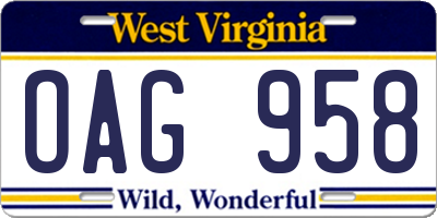 WV license plate OAG958