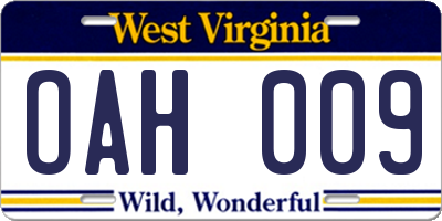 WV license plate OAH009