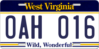 WV license plate OAH016