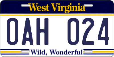 WV license plate OAH024