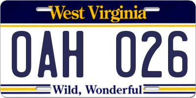 WV license plate OAH026