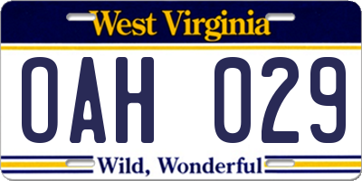WV license plate OAH029