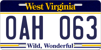 WV license plate OAH063