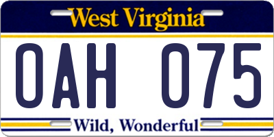 WV license plate OAH075
