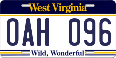WV license plate OAH096
