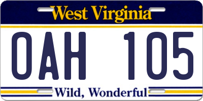 WV license plate OAH105