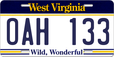 WV license plate OAH133