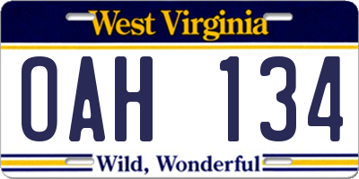 WV license plate OAH134