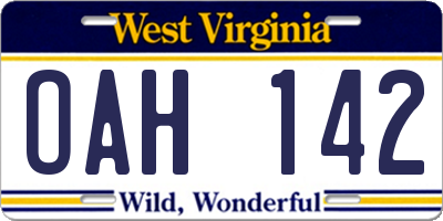 WV license plate OAH142