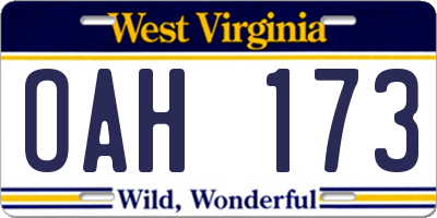 WV license plate OAH173