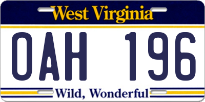 WV license plate OAH196