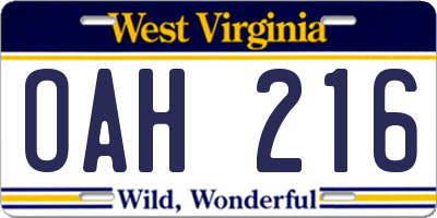 WV license plate OAH216