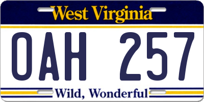 WV license plate OAH257