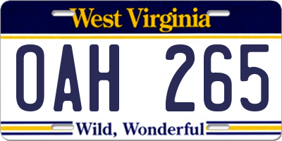 WV license plate OAH265