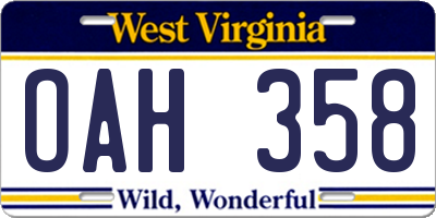 WV license plate OAH358