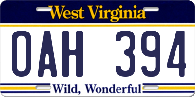WV license plate OAH394