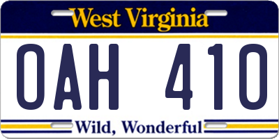 WV license plate OAH410