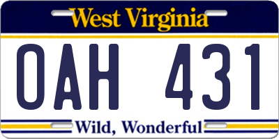 WV license plate OAH431