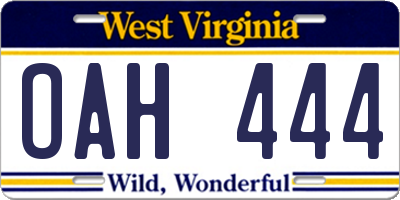 WV license plate OAH444