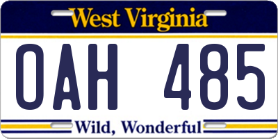 WV license plate OAH485