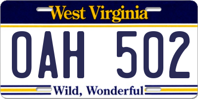 WV license plate OAH502