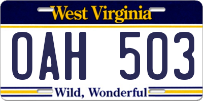 WV license plate OAH503
