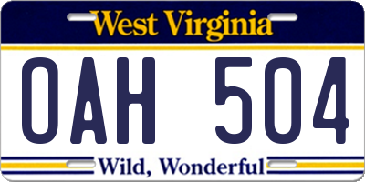 WV license plate OAH504