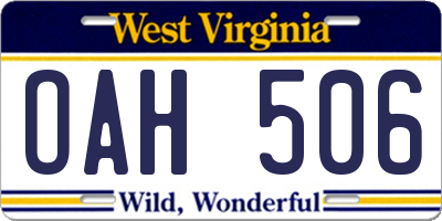 WV license plate OAH506