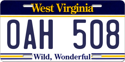 WV license plate OAH508