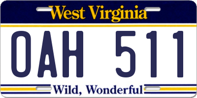 WV license plate OAH511