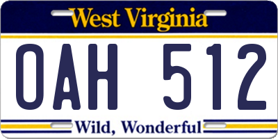 WV license plate OAH512