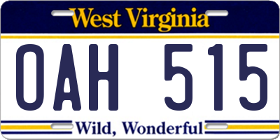 WV license plate OAH515