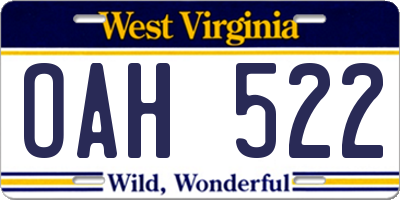 WV license plate OAH522