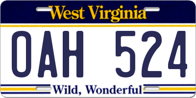 WV license plate OAH524