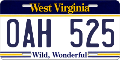 WV license plate OAH525