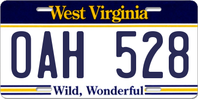 WV license plate OAH528