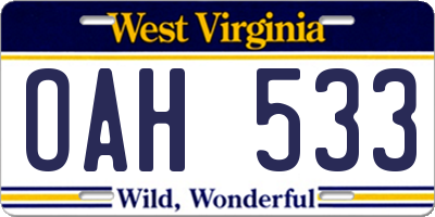 WV license plate OAH533