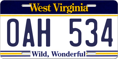 WV license plate OAH534