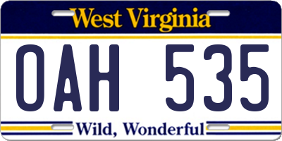 WV license plate OAH535