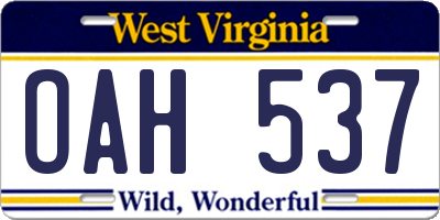 WV license plate OAH537