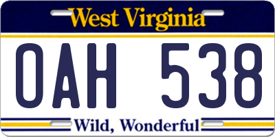WV license plate OAH538