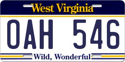 WV license plate OAH546
