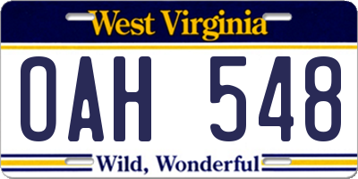 WV license plate OAH548