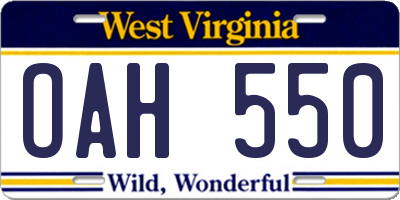 WV license plate OAH550
