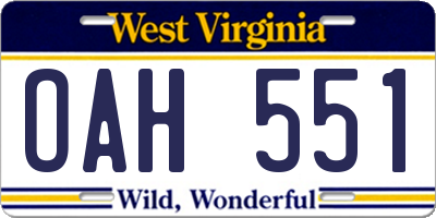WV license plate OAH551