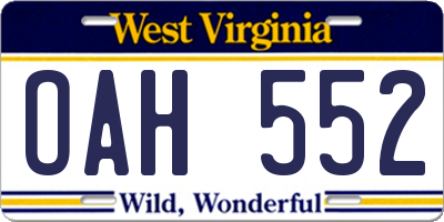 WV license plate OAH552